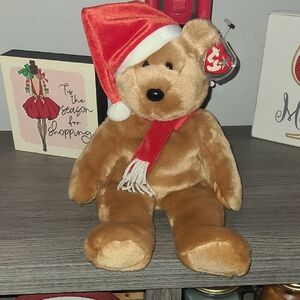 Ty Large Holiday Teddy Beanie Bear with Red Santa Hat and Scarf